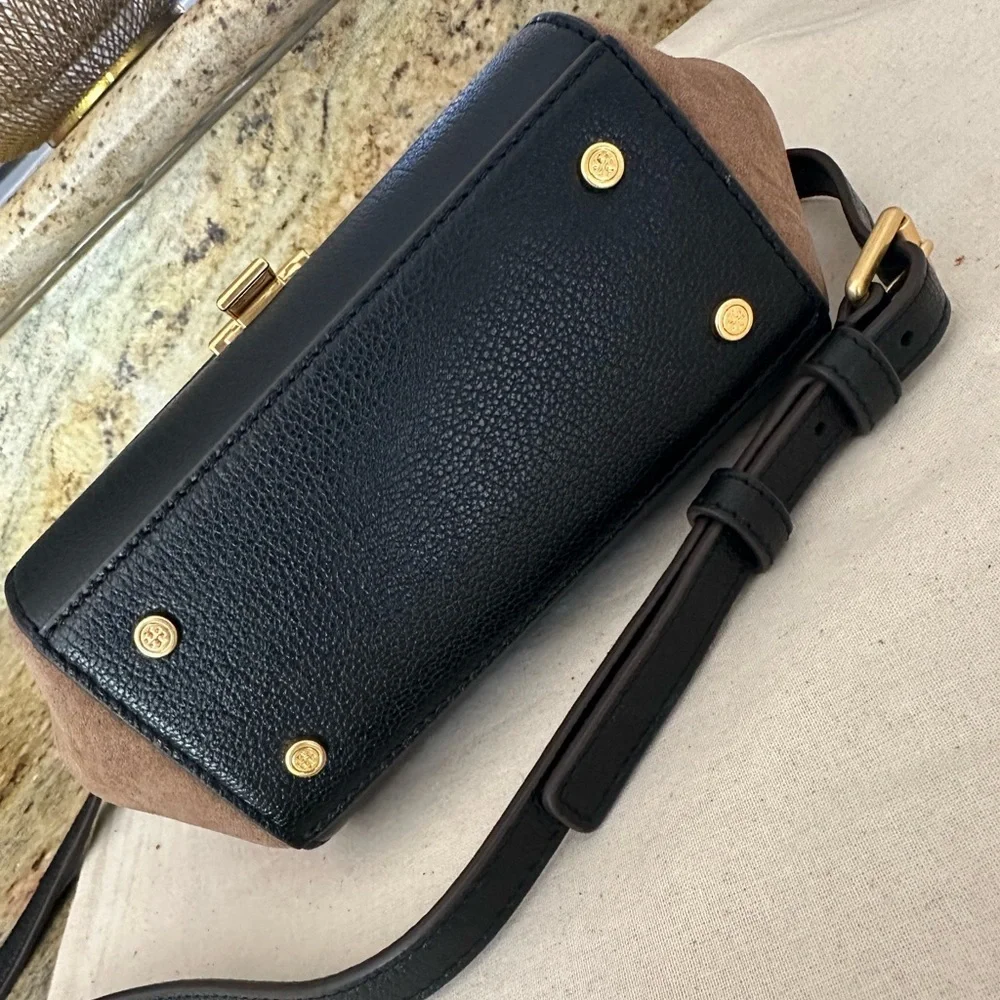 New Tory Burch Juliette Black Leather Brown Suede Women's Mini Bag